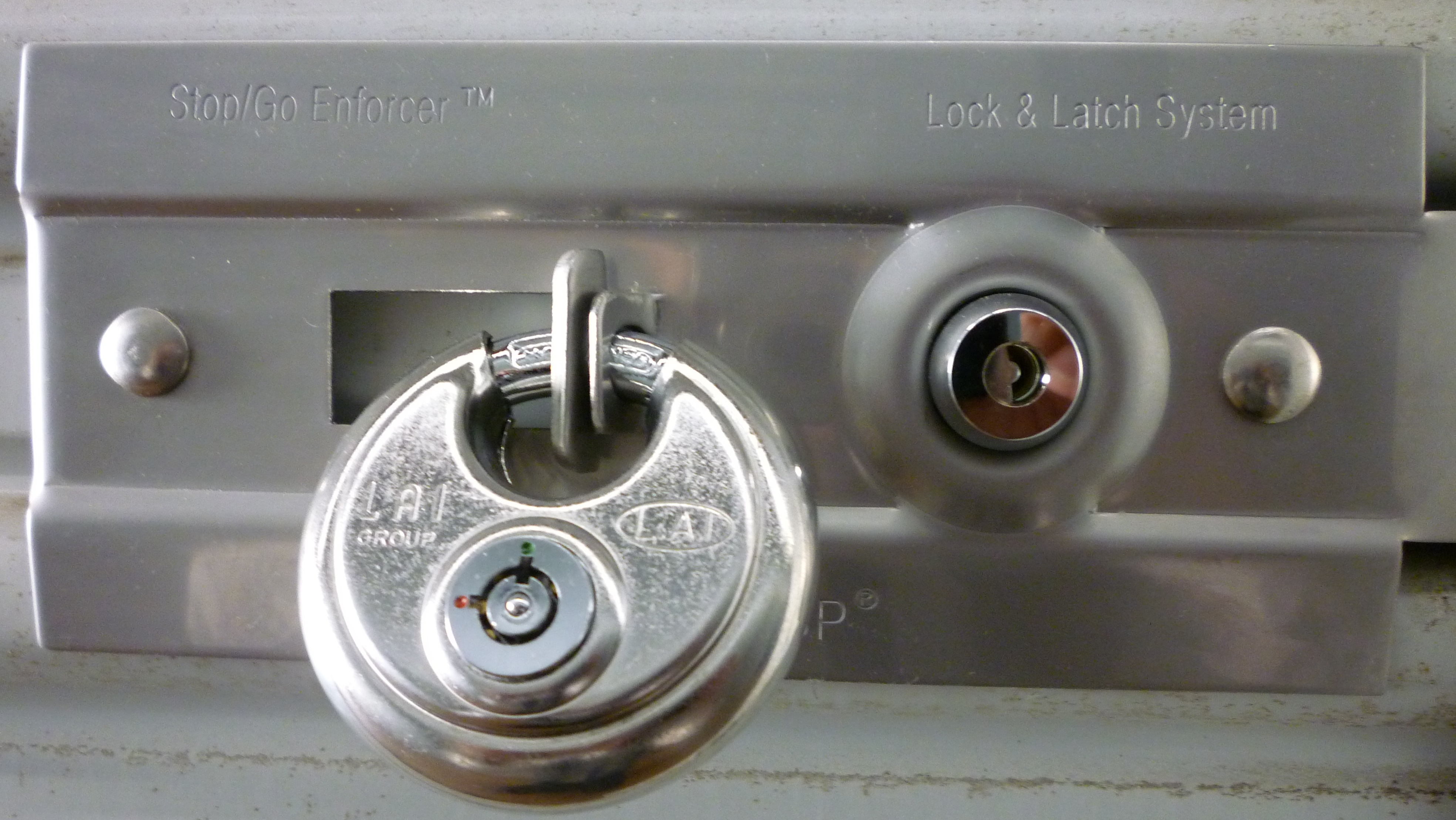 High security self storage unit lock and latch system at Guardian Storage in Fullerton, Anaheim