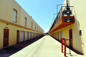 self storage facility buildings and wide drive ways for self storage unit access